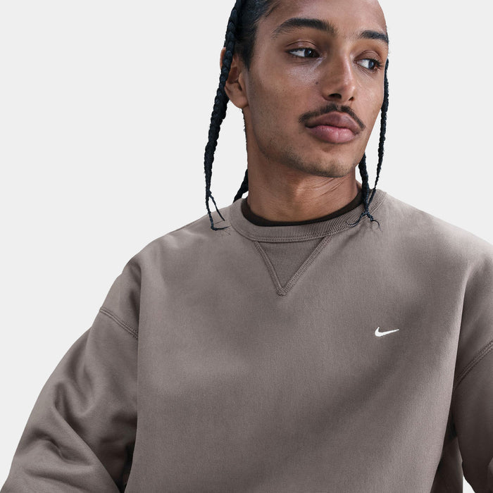Solo Swoosh Fleece Crew Mens Sweatshirt (Cave Stone/White)