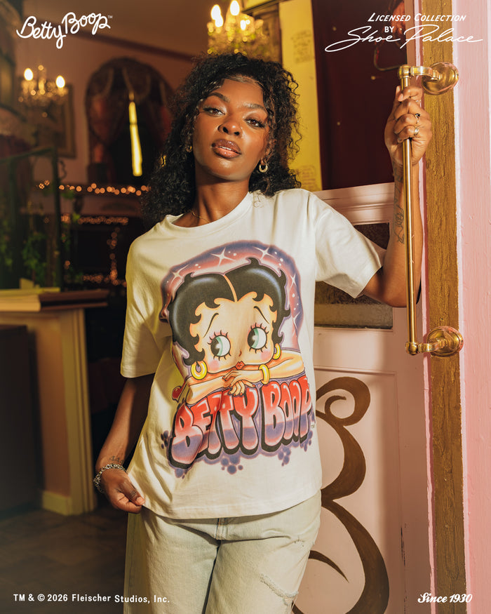 SP x Betty Boop Airbrush Womens Short Sleeve Shirt (White/Pink)