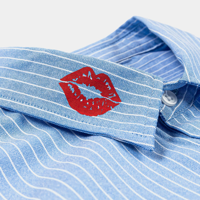 SP x Betty Boop Button Up Mens Short Sleeve Shirt (Blue/Red)