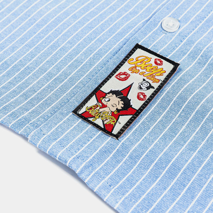 SP x Betty Boop Button Up Mens Short Sleeve Shirt (Blue/Red)