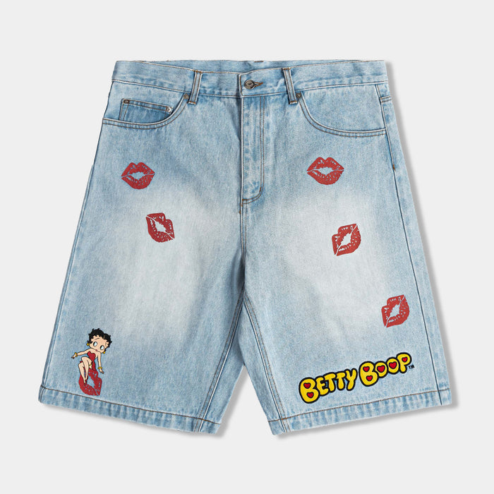 SP x Betty Boop Kisses Denim Mens Shorts (Blue/Red)