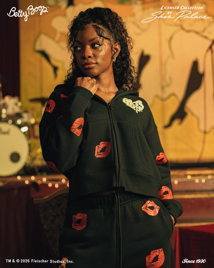 SP x Betty Boop Kisses Zip Up Womens Hoodie (Cream/Red)