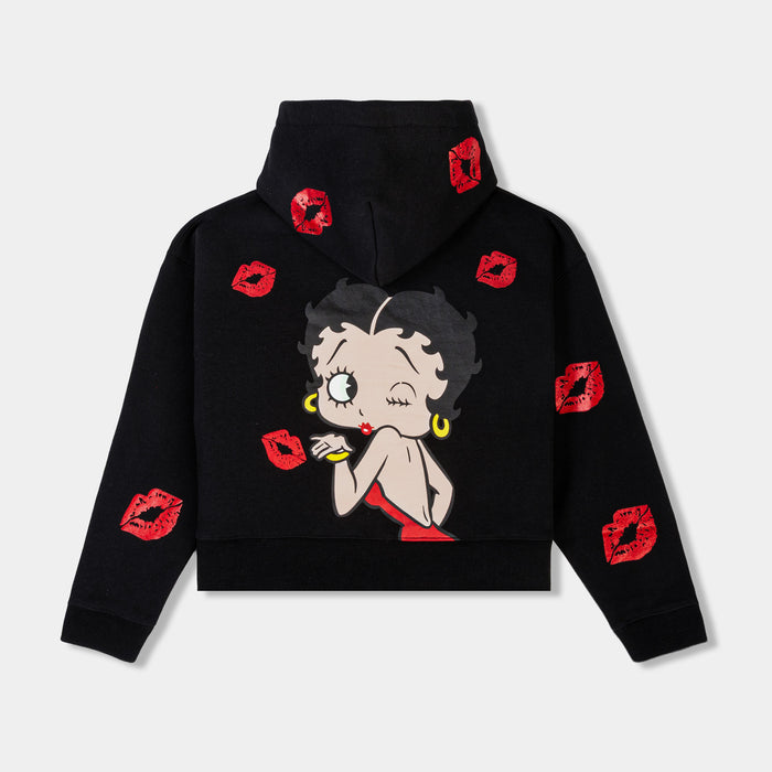 SP x Betty Boop Kisses Zip Up Womens Hoodie (Cream/Red)