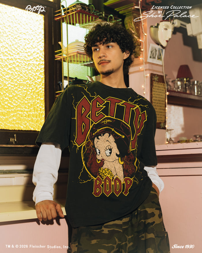 SP x Betty Boop Lightning Washed Mens Short Sleeve Shirt (Black/Red)