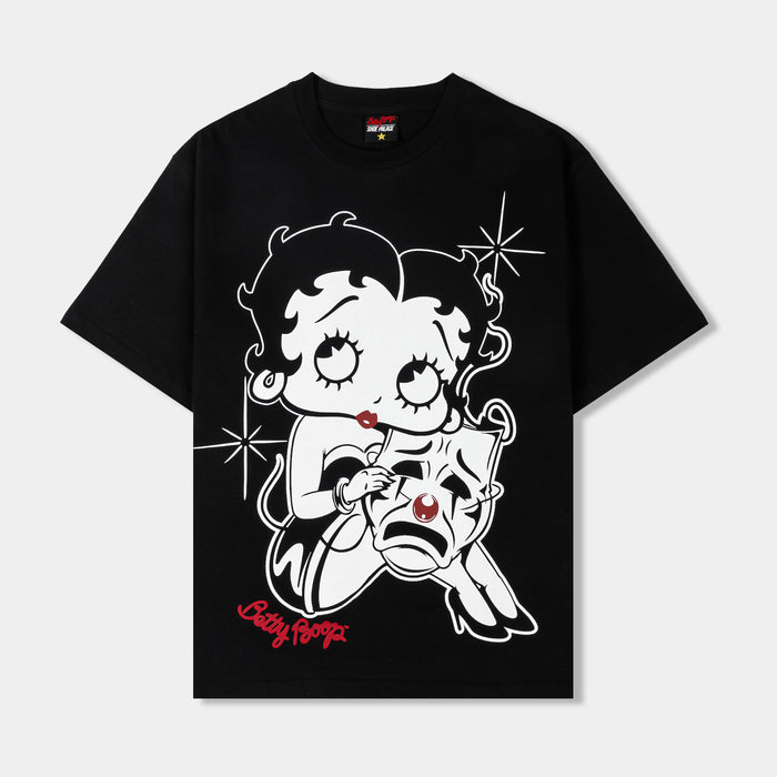 SP x Betty Boop Smile Now Cry Later Mens Short Sleeve Shirt (Black/White)