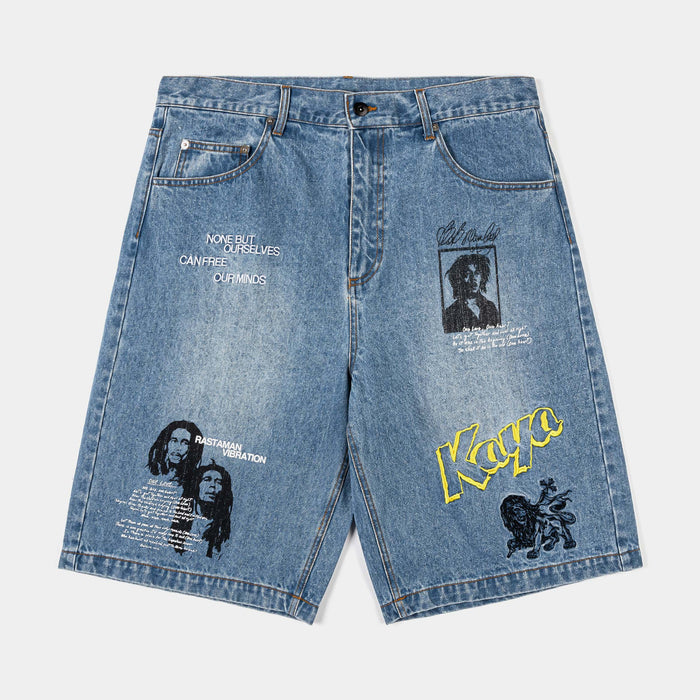 SP x Bob Marley Work Washed Denim Mens Shorts (Blue/Yellow)
