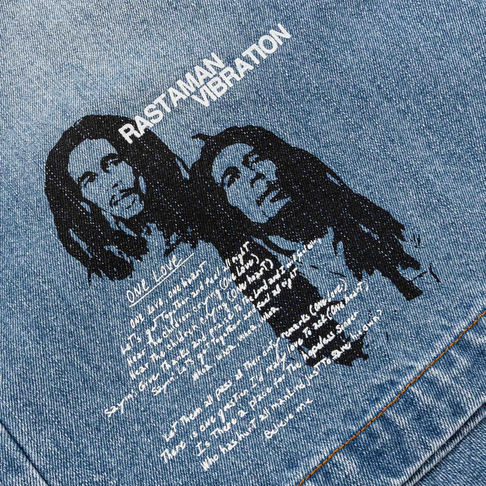 SP x Bob Marley Work Washed Denim Mens Shorts (Blue/Yellow)