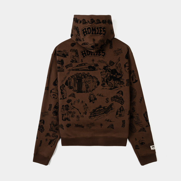 SP x Homies All Over Print Zip Up Fleece Mens Hoodie (Brown/Black)
