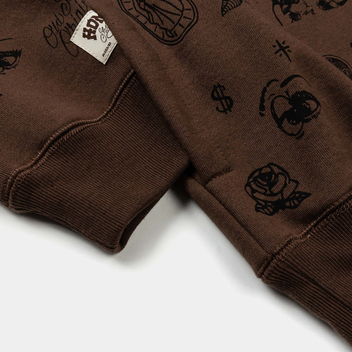 SP x Homies All Over Print Zip Up Fleece Mens Hoodie (Brown/Black)