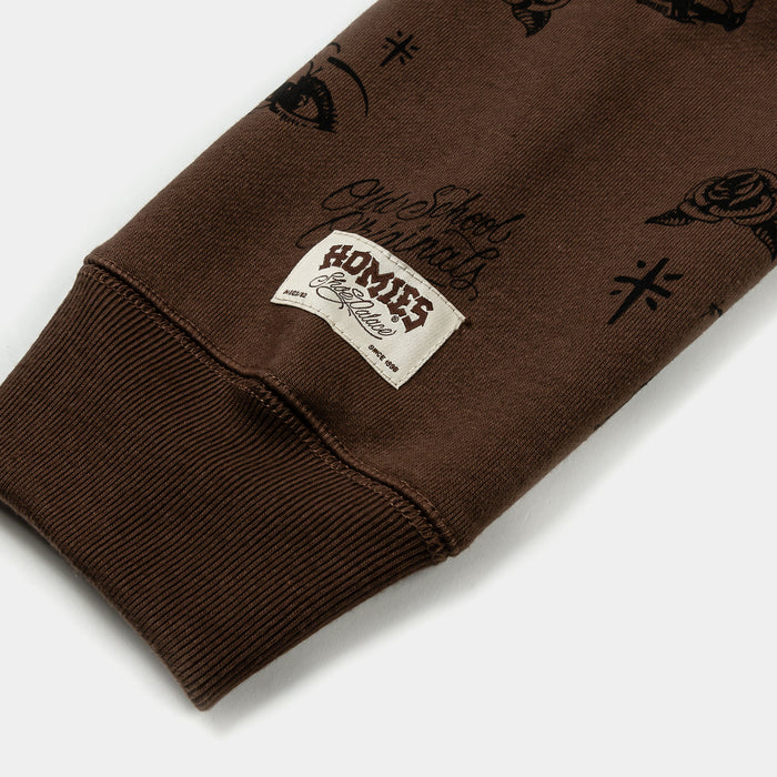 SP x Homies All Over Print Zip Up Fleece Mens Hoodie (Brown/Black)