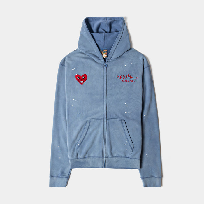 SP x Keith Haring Paint Splatter Full Zip Mens Hoodie (Blue/Red)