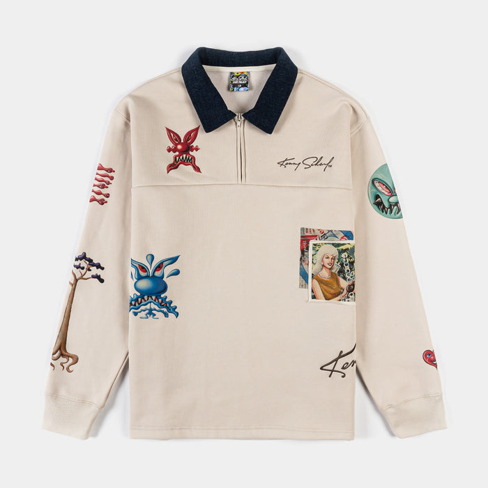 SP x Kenny Scharf Quarter Zip Up Mens Long Sleeve Shirt (Cream/Blue)