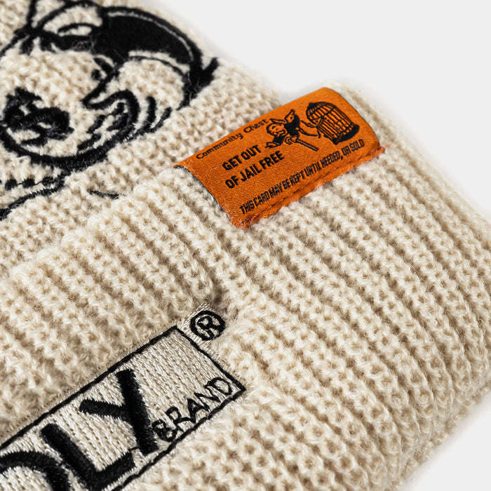SP x Monopoly Secure The Bag Beanie Mens Hat (Cream/Black)