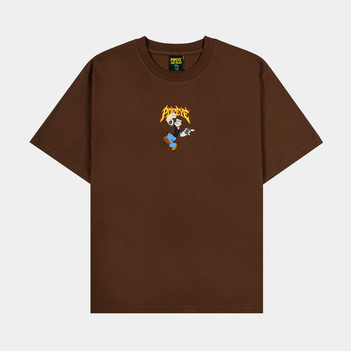 SP x Popeye Flames Mens Short Sleeve Shirt (Brown/Yellow)