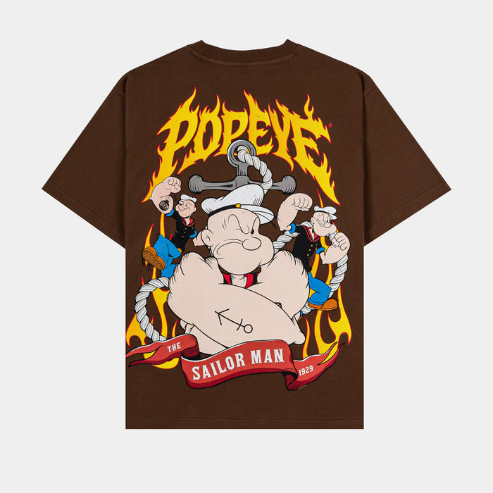 SP x Popeye Flames Mens Short Sleeve Shirt (Brown/Yellow)