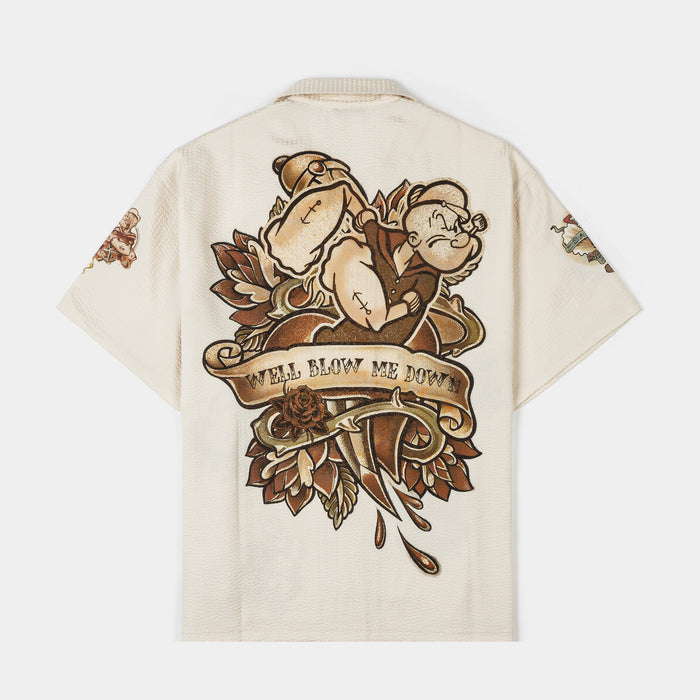 SP x Popeye Seersucker Mens Button Up Shirt (Cream/Black)