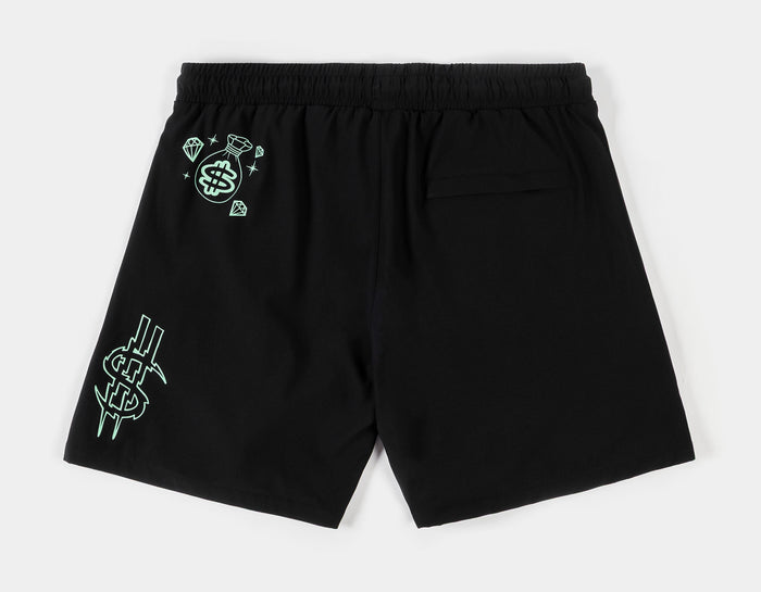 SP x Richie Rich Dollar Signs Hybrid Mens Shorts (Black/Green)
