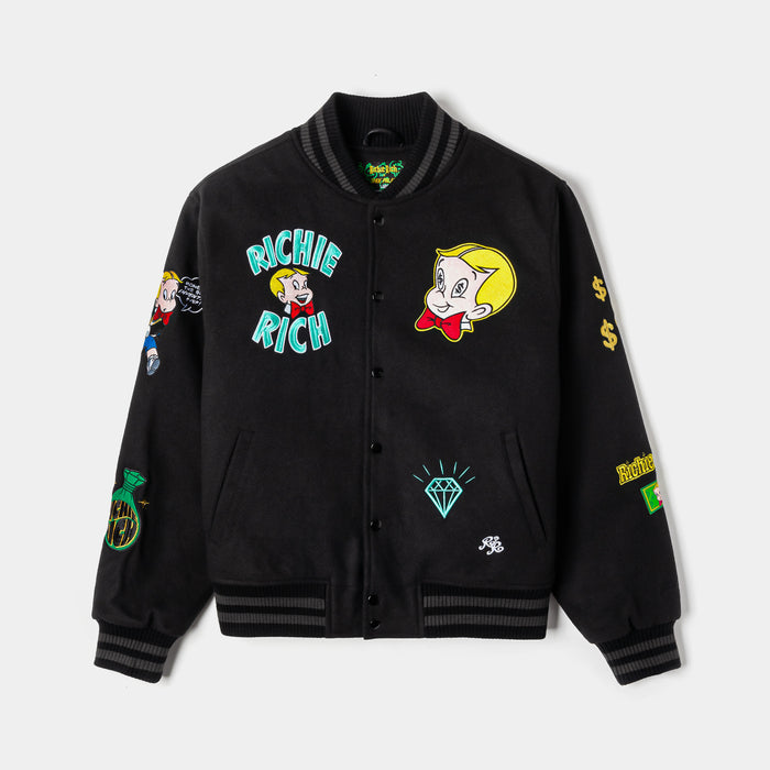 SP x Richie Rich Get Money Varsity Mens Jacket (Black/Teal)