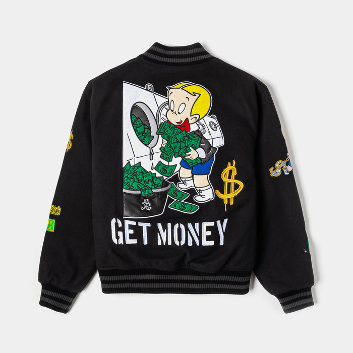 SP x Richie Rich Get Money Varsity Mens Jacket (Black/Teal)