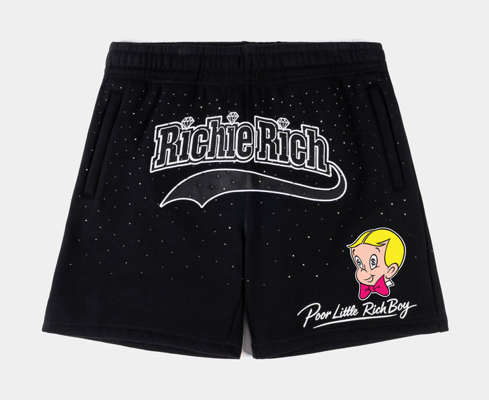 SP x Richie Rich Rhinestone Fleece Mens Shorts (Black/White)