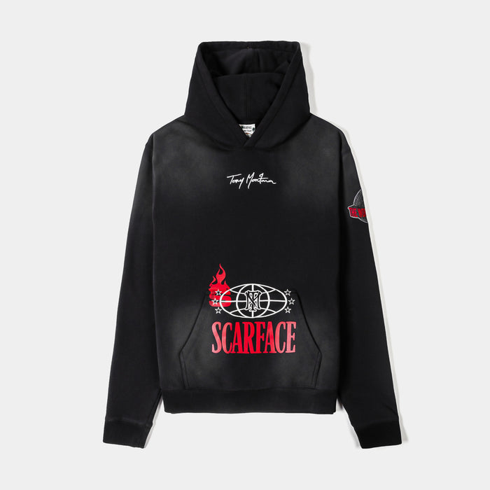 SP x Scarface Montana Washed Pullover Mens Hoodie (Black/Red)