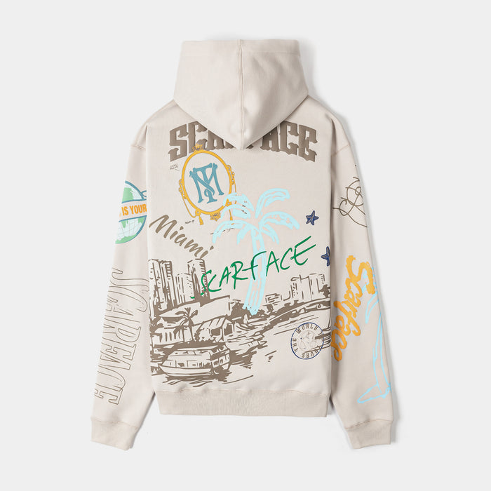 SP x Scarface Post Card Fleece Pullover Mens Hoodie (Beige/Taupe)