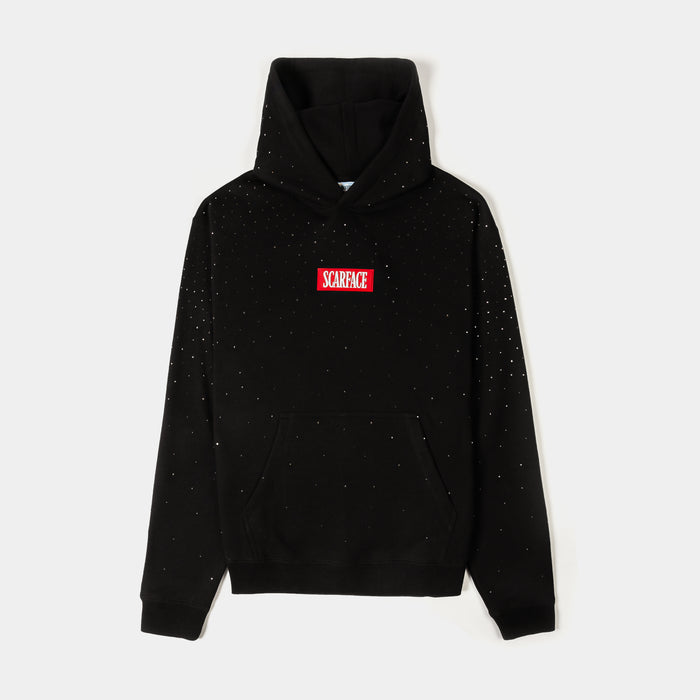 SP x Scarface Rhinestone Fleece Pullover Mens Hoodie (Black/Red)