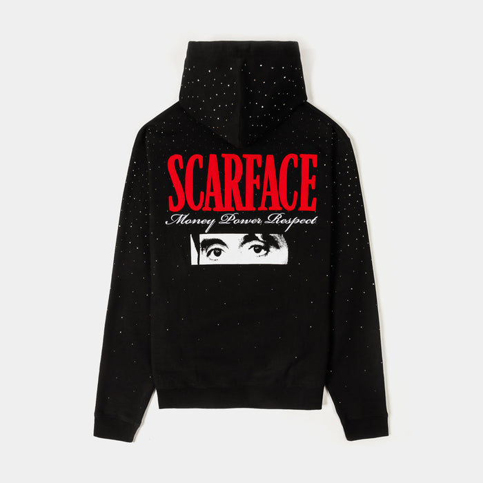 SP x Scarface Rhinestone Fleece Pullover Mens Hoodie (Black/Red)