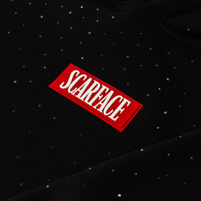 SP x Scarface Rhinestone Fleece Pullover Mens Hoodie (Black/Red)