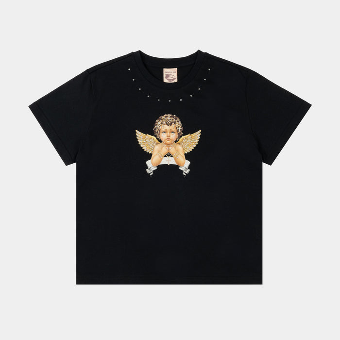 Spoiled Angel Cropped Womens Short Sleeve Shirt (Black/Silver)