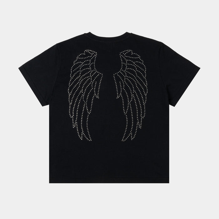 Spoiled Angel Cropped Womens Short Sleeve Shirt (Black/Silver)