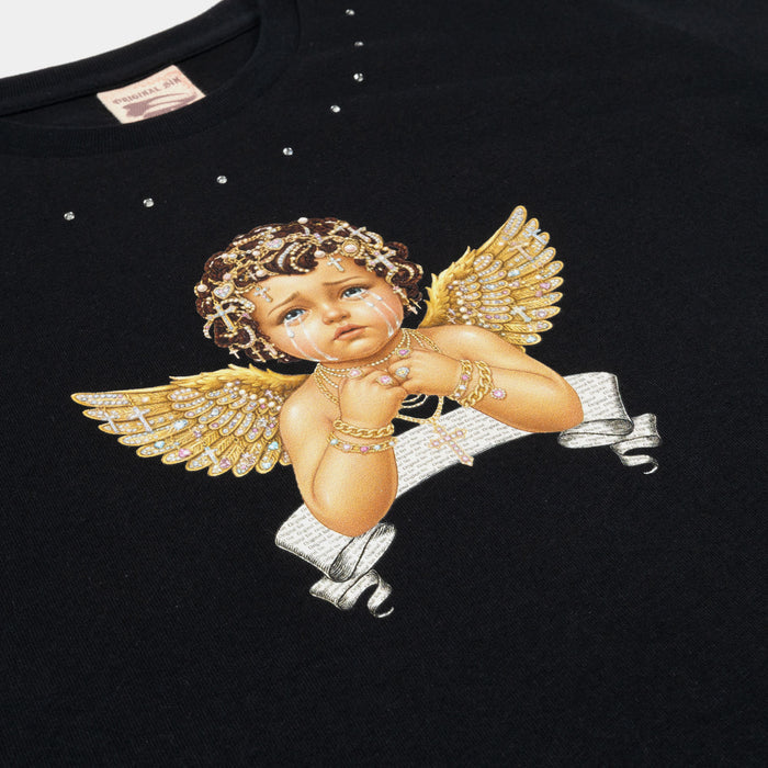 Spoiled Angel Cropped Womens Short Sleeve Shirt (Black/Silver)