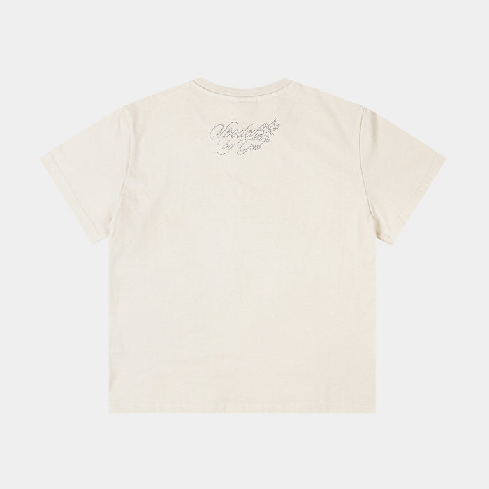Spoiled Lips Cropped Womens Short Sleeve Shirt (Cream/Pink)