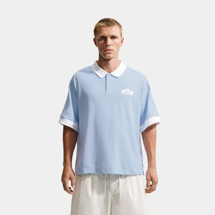 Sportswear Club Oversized Polo Mens Short Sleeve Shirt (Hydrogen Blue/White/White/White)