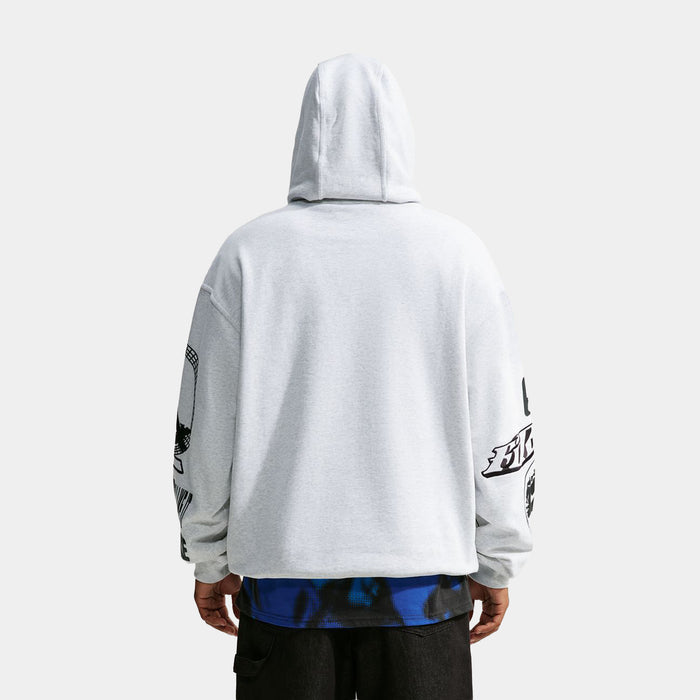 Sportswear Novelty Pullover Mens Hoodie (Birch Heather/Black/Safety Orange)