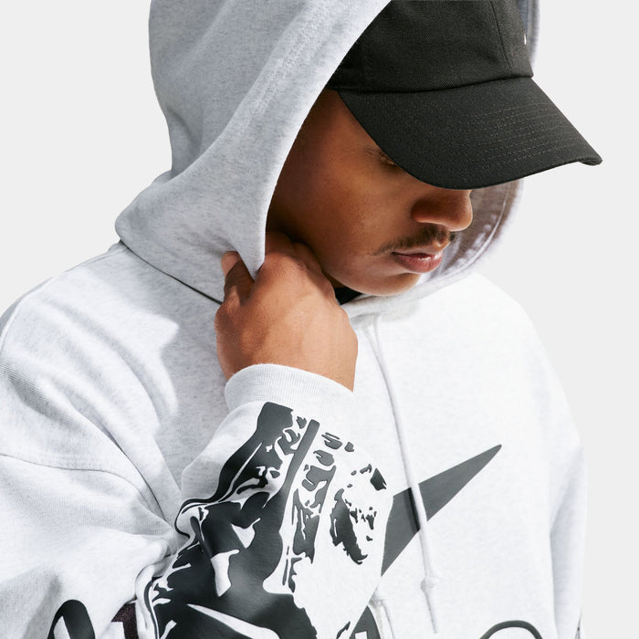 Sportswear Novelty Pullover Mens Hoodie (Birch Heather/Black/Safety Orange)