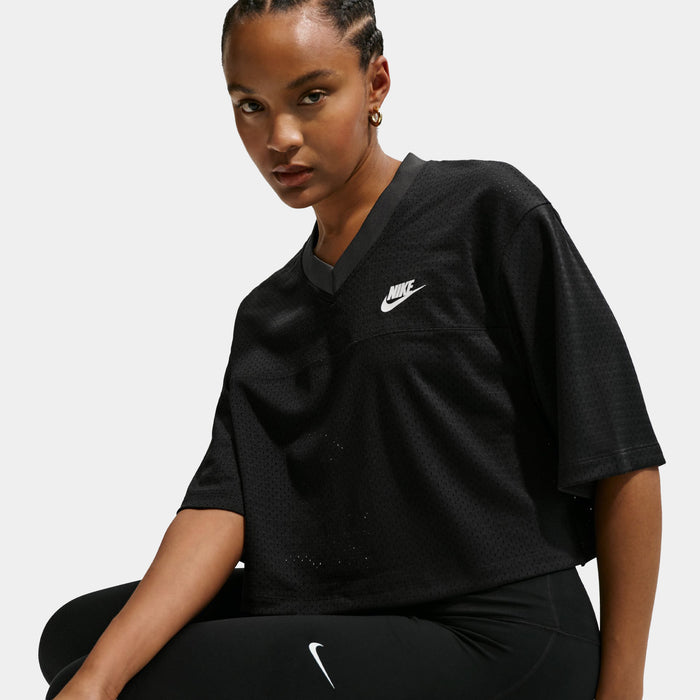 Sportswear Oversized Heritage Cropped Mesh Womens Jersey (Black/Anthracite/Sail)