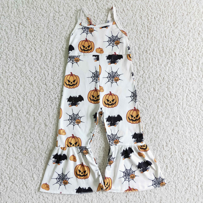 SR0067 Pumpkin Web Baby Girls Halloween Strap Jumpsuits