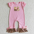 SR0068 Pumpkin Dog Embroidery Pink Baby Girls Fall Leopard Ruffle Romper
