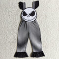 SR0081 Nightmar* Smiling Embroidery Stripes Baby Girls Halloween Strap Jumpsuits