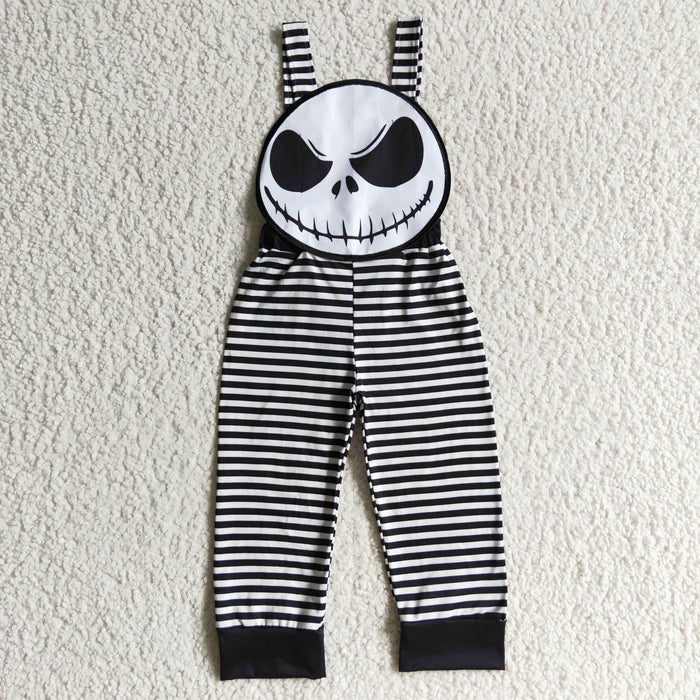 SR0082 Nightmar* Smiling Embroidery Stripes Baby Boys Halloween Strap Jumpsuits