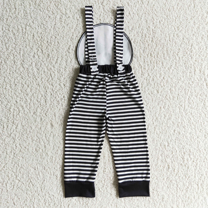 SR0082 Nightmar* Smiling Embroidery Stripes Baby Boys Halloween Strap Jumpsuits