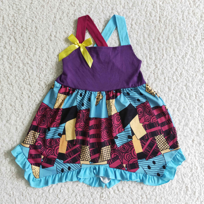 SR0083 Nightmar* Purple Patchwork Girls Halloween Knee Length Dress