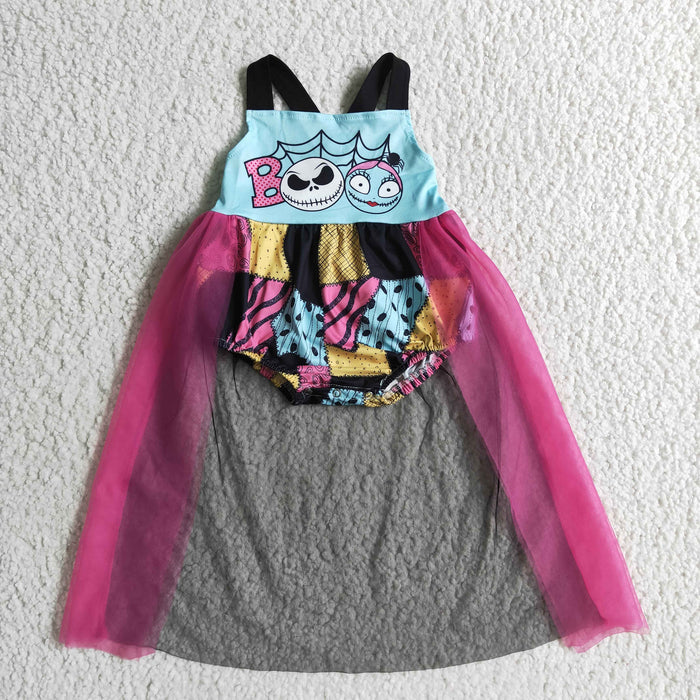 SR0084 BOO Nightmar* Purple Patchwork Baby Girls Halloween Tulle Romper