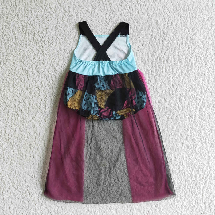 SR0084 BOO Nightmar* Purple Patchwork Baby Girls Halloween Tulle Romper