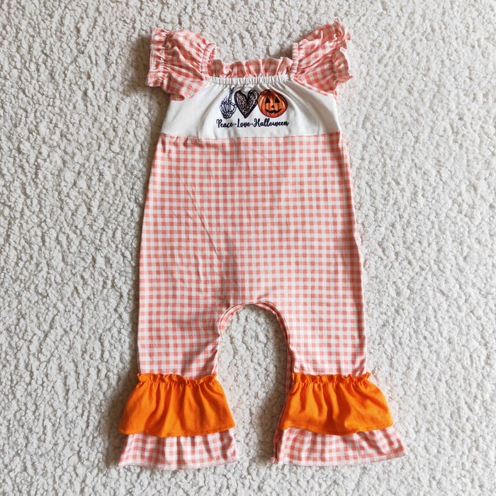 SR0092 Peace Love Pumpkin Print Baby Girls Halloween Romper
