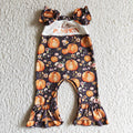 SR0093 Holle Pumpkin Flowers Print Baby Girls Fall Romper