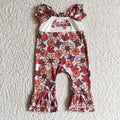 SR0094 Pumpkin Flowers Butterfly Print Baby Girls Fall Ruffle Romper