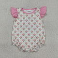 SR3677 Baby Girls Pink Flowers Flutter Sleeve Bubble Romper