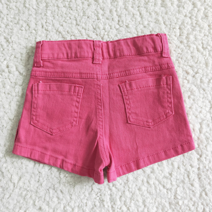 SS0013 Girls hot pink ruffle denim summer shorts